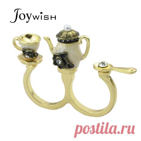Винтажный стиль Очаровательная горячие продажи горный хрусталь кофейная чашка чайник античная двойные кольца перста купить на AliExpress