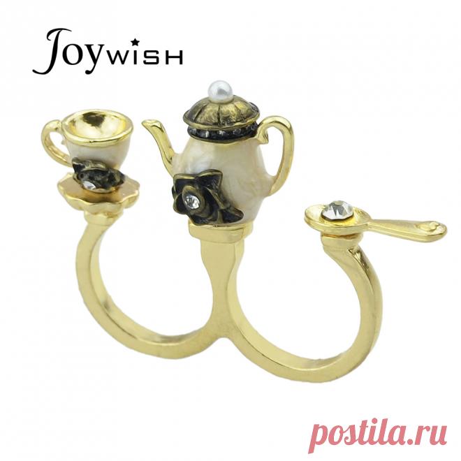 Винтажный стиль Очаровательная горячие продажи горный хрусталь кофейная чашка чайник античная двойные кольца перста купить на AliExpress