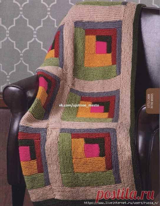 Плед из квадратов спицами Grandmother's Log Cabin by Amy Gunderson