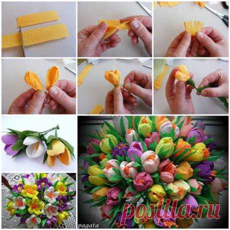 DIY Beautiful Bouquet of Crepe Paper Crocuses | iCreativeIdeas.com