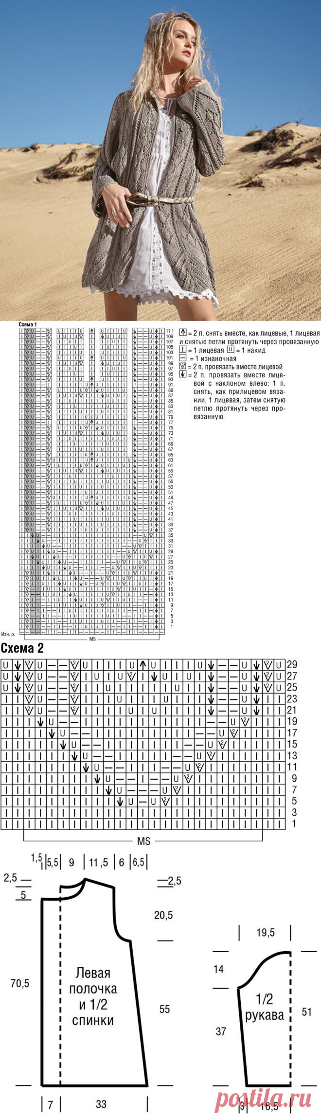 Длинный кардиган с ажурными узорами - схема вязания спицами. Вяжем Кардиганы на Verena.ru