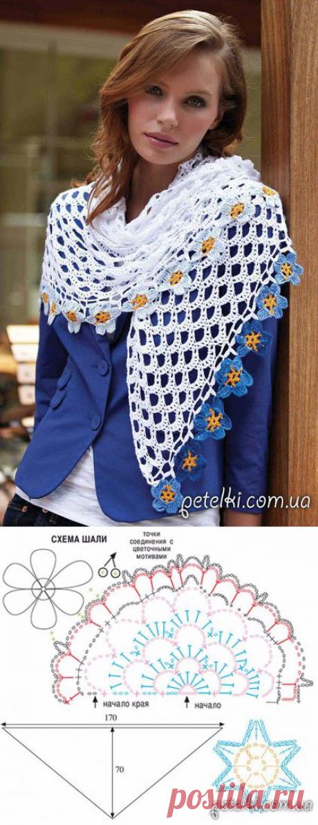 Нежная шаль с цветочной каймой.