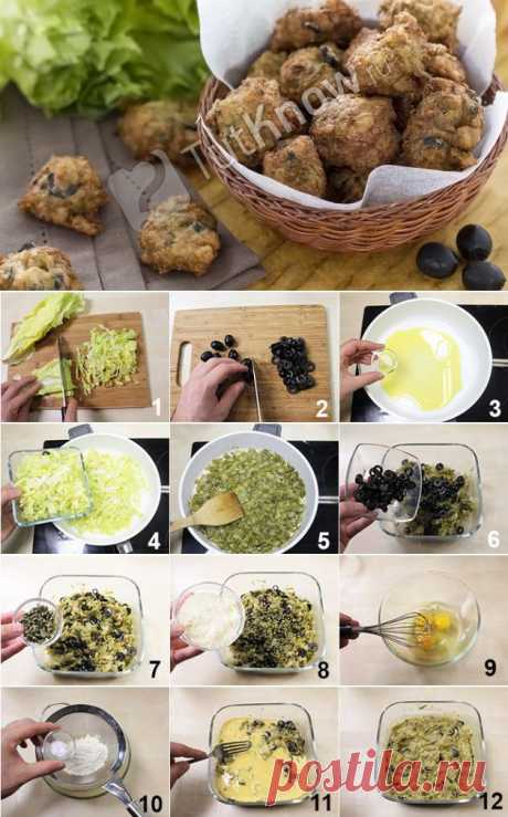 Блинчики с салатом эскариоль (эндивий) и маслинами