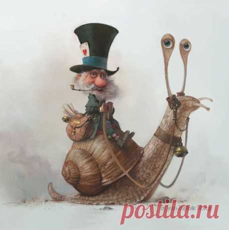 Рисунок. Персонаж верхом на улитке.