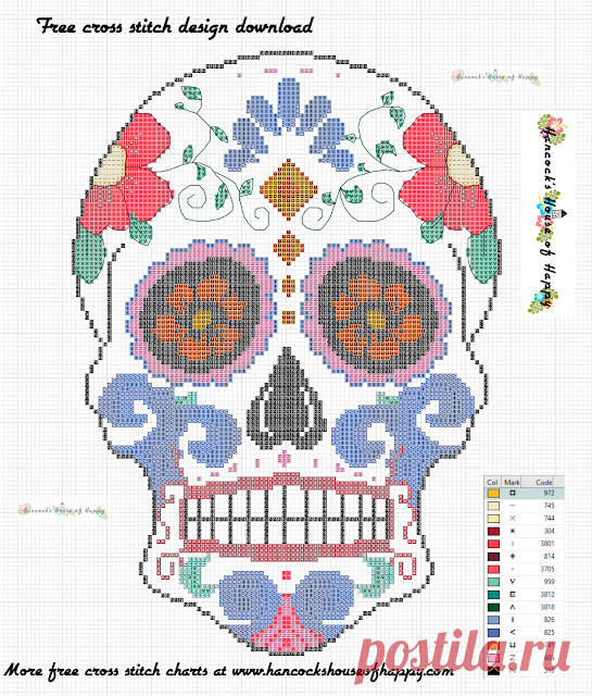 Patrón de punto de cruz de calavera de azúcar