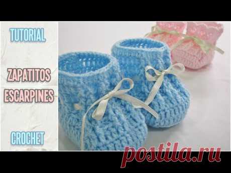 Como tejer zapatitos escarpines de bebé a crochet, paso a paso - YouTube