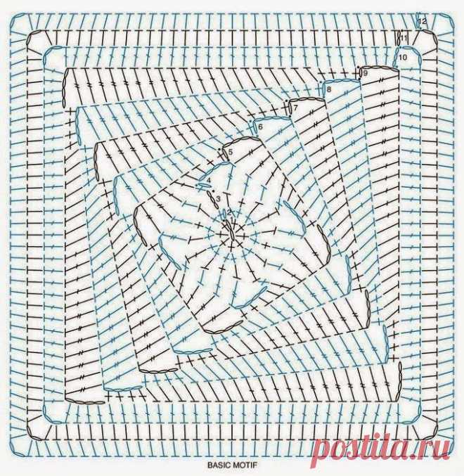 Много схем квадратных мотивов крючком — DIYIdeas