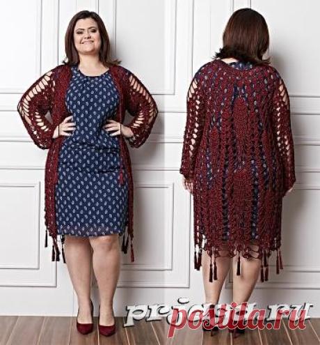 Ажурный кардиган крючком для полных женщин