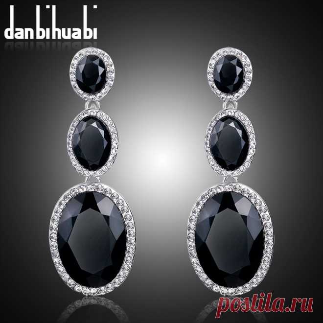 Danbihuabi Оптовая Новая Мода Модный Горячая Продажа Горный Хрусталь Кристалл черный длинные мотаться серьги для Женщин Девушки Ювелирные Изделия купить на AliExpress