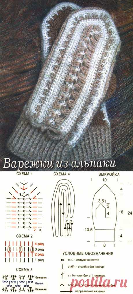 Варежки из альпака. Схема и выкройка ~ Mittens alpaca