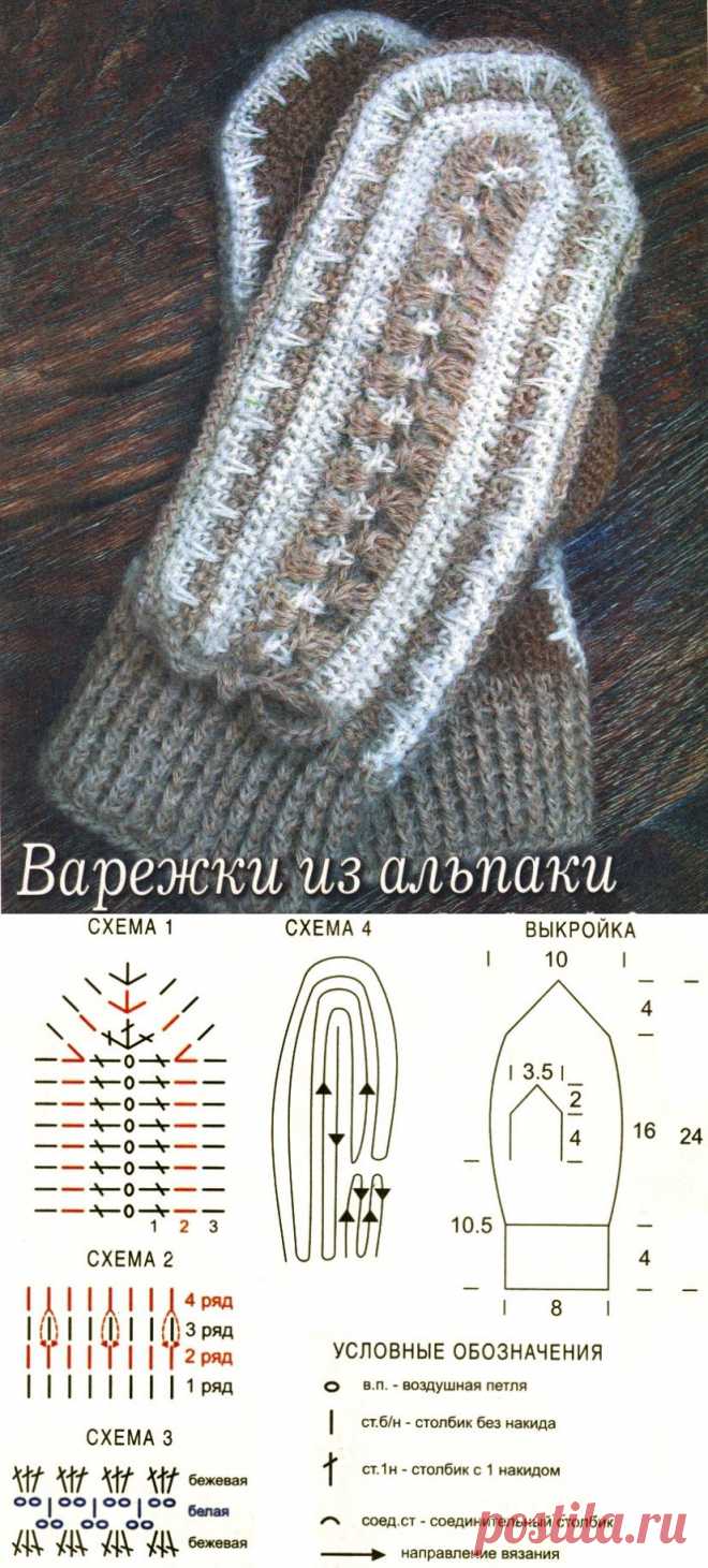 Варежки из альпака. Схема и выкройка ~ Mittens alpaca