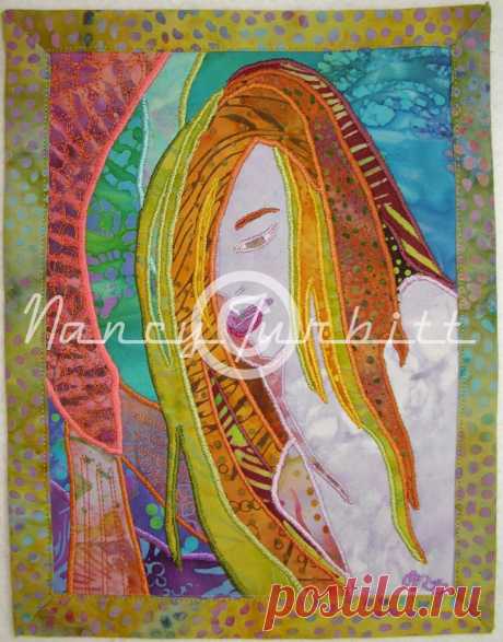 Swimming In The Blue Original Quilt Art 7 x 9