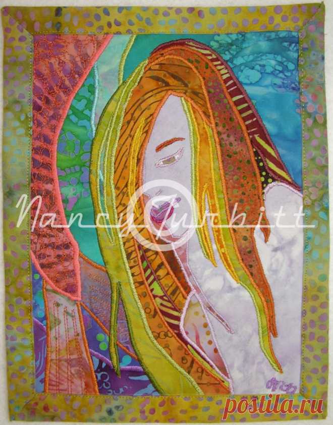 Swimming In The Blue Original Quilt Art 7 x 9