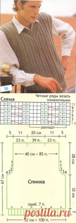 Классический мужской жилет | ВЯЗАНИЕ спицами и крючком.