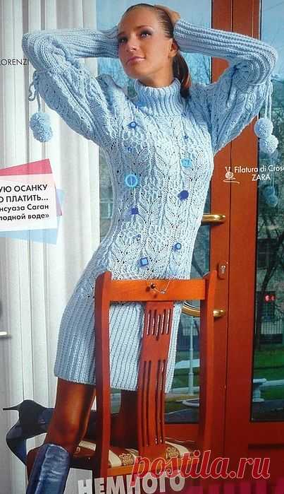 Нежнейшее платье — свитер с красивым узором..