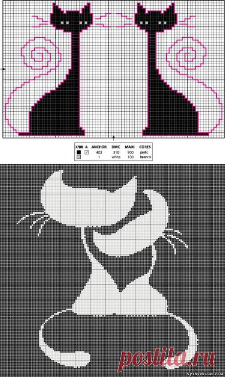 КОТЫ И КОШКИ...... УЗОРЫ ДЛЯ ФИЛЕЙНОГО ВЯЗАНИЯ,ВЫШИВКИ.