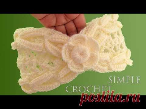 Повязка на голову крючком с розой.