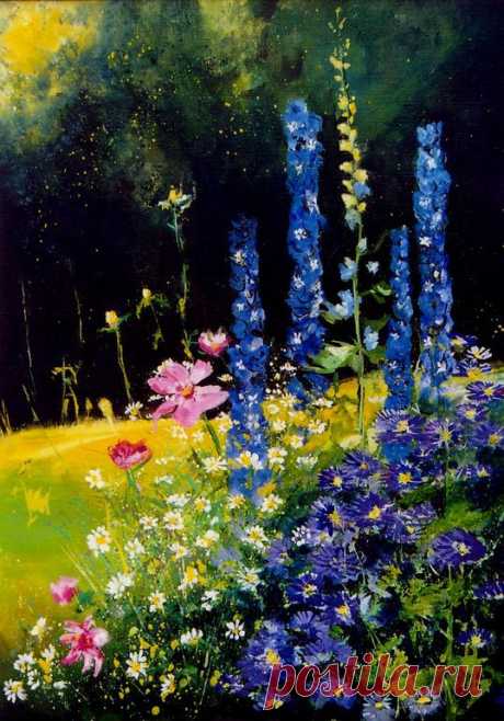 Saatchi Art Исполнитель: Pol Ledent; Нефть 2012 Живопись &quot;Космос и дельфиниум&quot;