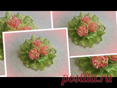 Милые бутончики, цветы из лент, канзаши/ лепесток&quot;ромбик&quot;/МК/ DIY/new petals/Kanzashi/