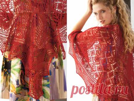 Вязание крючком и спицами - Красная треугольная ажурная шаль