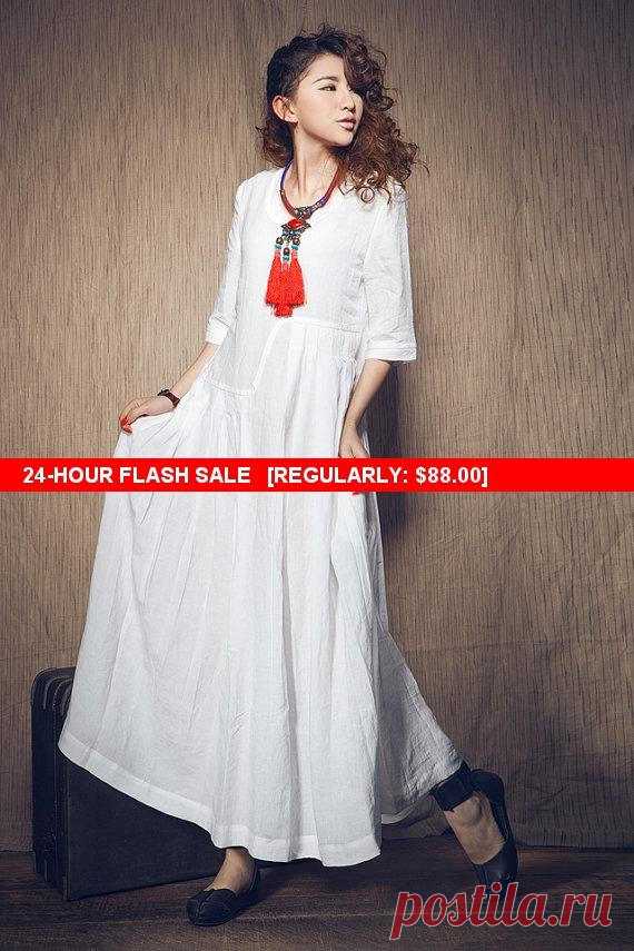 Flash Sale White Dress , Maxi Linen Dress, Wedding Maxi Linen Dress (in Stock) Xxl,xxxl / White Kaftan / Extravagant Long Dress / Party Buy 2 or more items and receive 10% OFF one item! Please use promo code love10. Buy $500 and get 15% per item! Please use promo code “love15”  linen patchwork maxi white dress The details include: asymmetrical skirt styling, short sleeves, little pleats over the top. The dress has been cut with a maxi length. elegant and romantic. by custo...