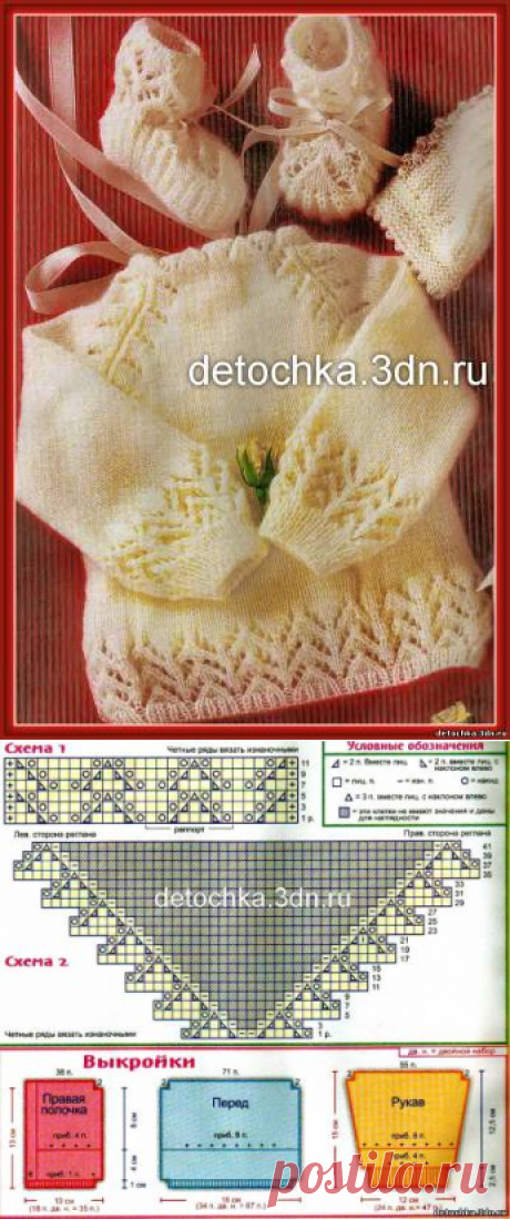 Ажурная кофточка для младенца и пинетки - Вязание кофт и жакетов для малышей - Вязание малышам - Вязание для малышей - Вязание для детей. Вязание спицами, крючком для малышей