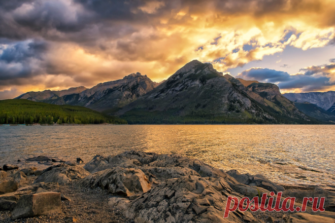 Minnewanka Morning The sun comes forth boldly over Mt. Astley and Banff's Minnewanka Lake.  