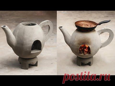 Самодельная цементная печь в форме чайника дома, отличная идея бездымной дровяной печи