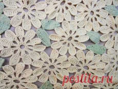 Цветочный мотив и листочек Flower and leaf motif Crochet
