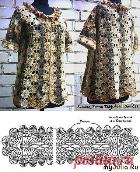 Жакет в коричневых тонах (безотрывное вязание).