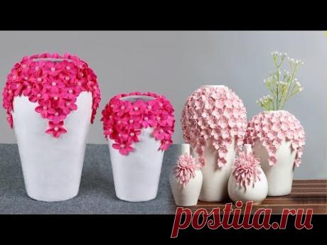 Beautiful flower Vase making at home // Paper Flower vase make - YouTube