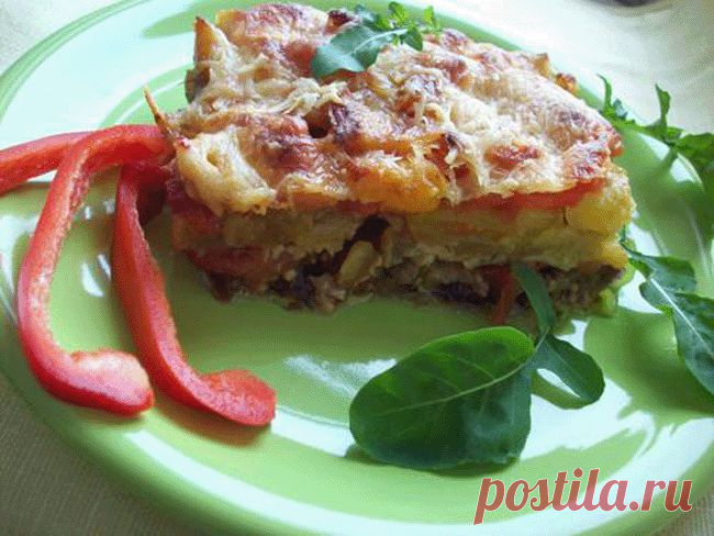Мясная запеканка с овощами и брынзой | Кулинарные рецепты.