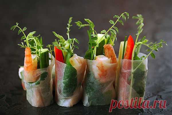 Спринг-роллы с овощами и креветками | Вкусные Рецепты