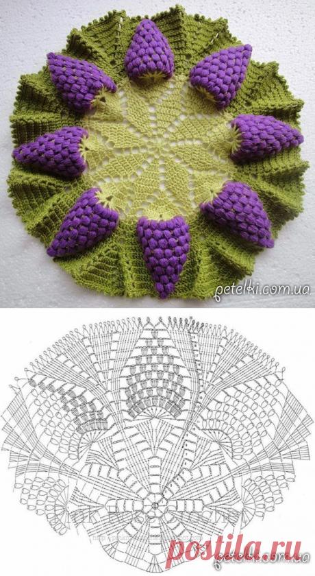 Видеоурок по вязанию салфетки Виноградная Гроздь + схема+видео