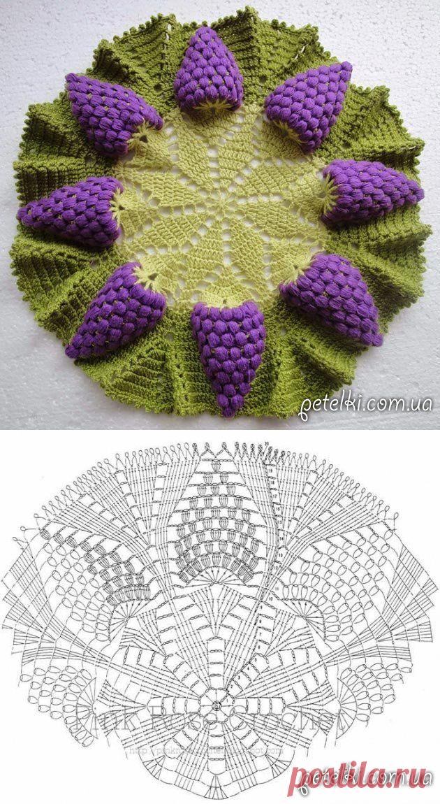 Видеоурок по вязанию салфетки Виноградная Гроздь + схема+видео
