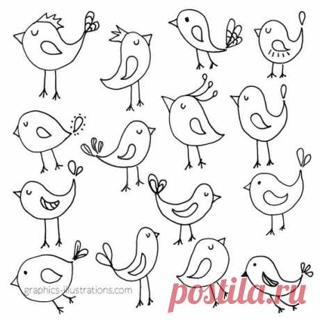 Пин содержит: Hand Drawn Birdies Clip Art