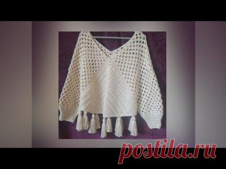 بلوزه بونشو كروشية لأي مقاس  Exclusive blouse Poncho crochet for any size / قناة #كروشية_يوتيوب