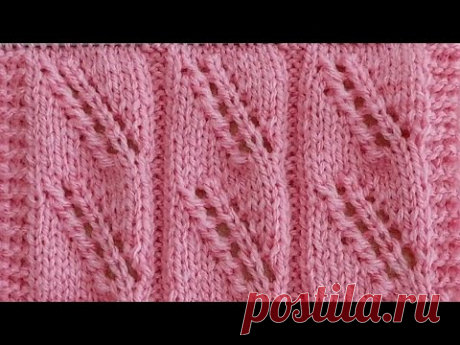 "Колоски" Рельефный ажурный узор спицами для жилета, туники.