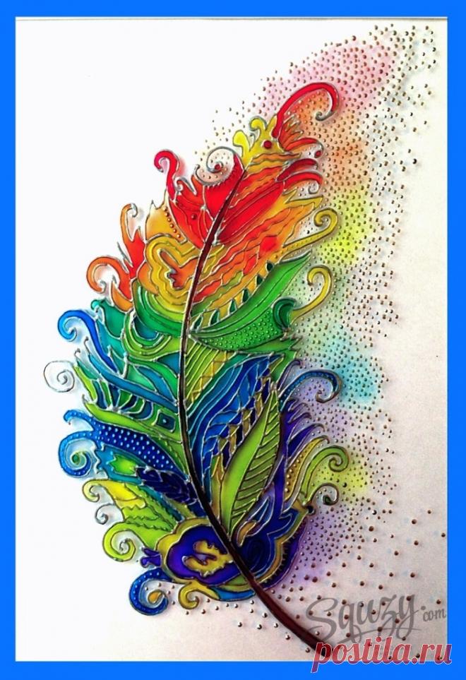 Мастер-класс по витражной росписи: интерьерная картина "Перо" / Витражная роспись / Squzy.com - мастер-классы по рукоделию