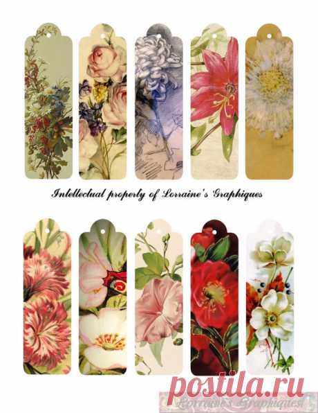 Antique Floral Skinny Digital Tags by LorrainesGraphiques on Etsy