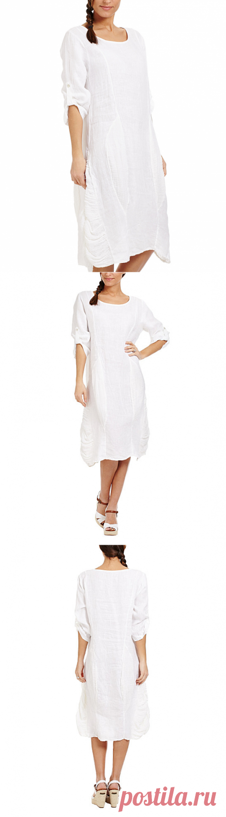 Couleur Lin White Contrast-Panel Linen Shift Dress | zulily