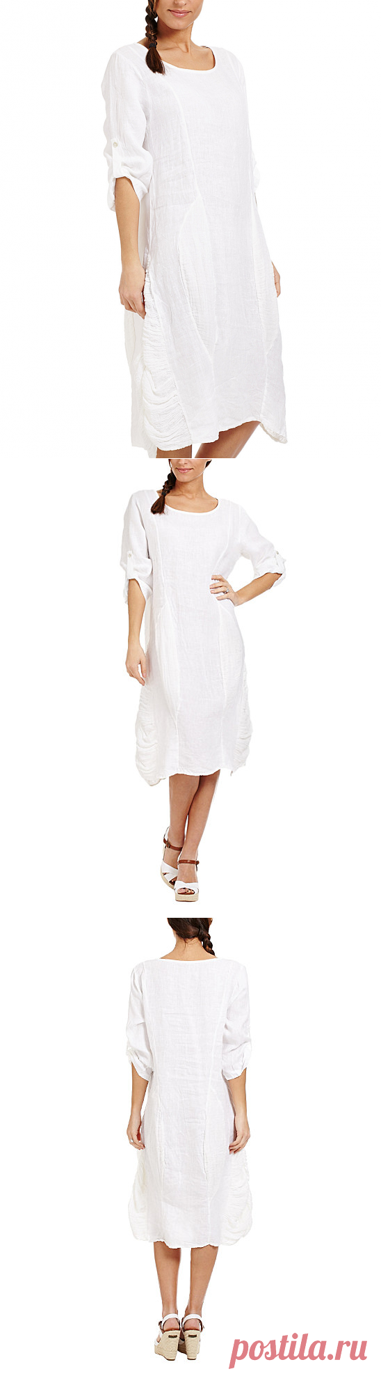 Couleur Lin White Contrast-Panel Linen Shift Dress | zulily