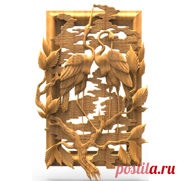 Панно "Страусы #2" | STL - 3D модель для ЧПУ