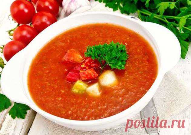 Кухня Испании меня всегда радует! Гаспачо по-испански: в жару — идеально! Варить ничего не нужно, только не забудьте при подаче кинуть в тарелку кубик льда. Варить ничего не нужно, только не забудьте при подаче кинуть в тарелку кубик льда.