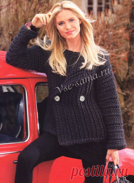 Жакет, связанный целиком поперёк крючком № 12 толстой пряжей. / vse-sama.ru