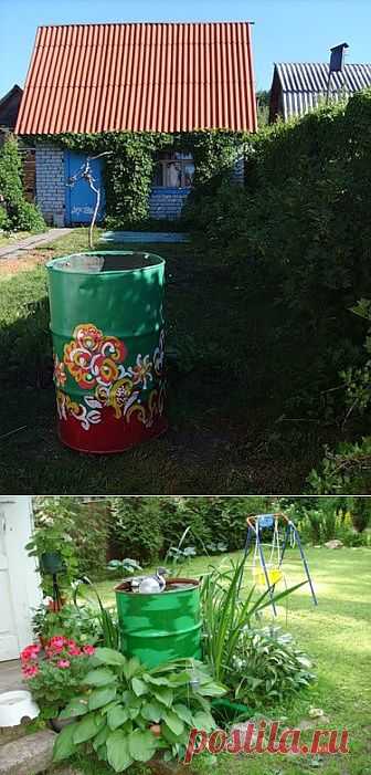 Использование бочек в ландшафте