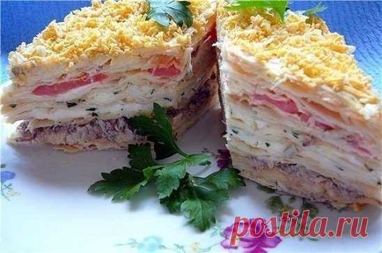 Закуска Наполеон 
Есть торт Наполеон, а это закуска - приготовленная из коржей для торта и выложенная как торт. Оригинальное блюдо, можно подавать на праздничный стол. 
Ингредиенты:
коржи для торта - 6 шт,
грибы - 0,5 кг.,
филе куриное - 3 шт,
яйца - 3-4 шт,
майонез - 300 г
сыр - 100г
лук - 1шт,
зелень.
Приготовление:
сразу скажу, что коржи я покупала в магазине. Они так и называются 