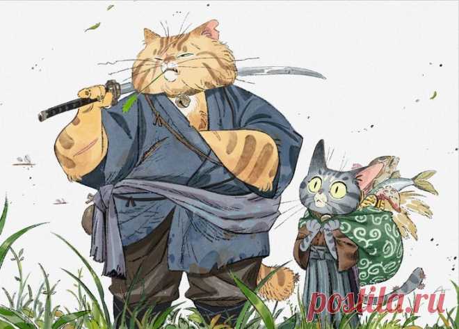 Рисунок. Кот - самурай и его кот - асигару.