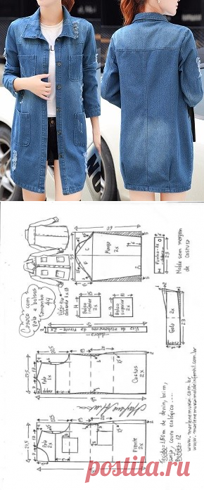Casaco com pala e bolsos externos | DIY - molde, corte e costura - Marlene Mukai