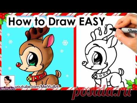 How to Draw Christmas Cute Easy Reindeer | Mei Yu Art